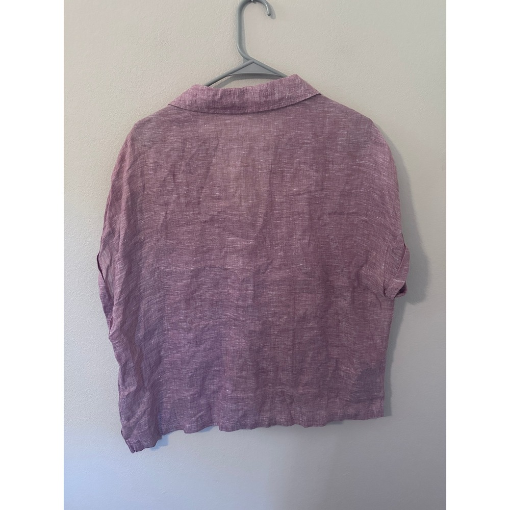 C&C California 100% Linen Button Down Shirt Large Purple Short Sleeve Top Preppy - Picture 5 of 5